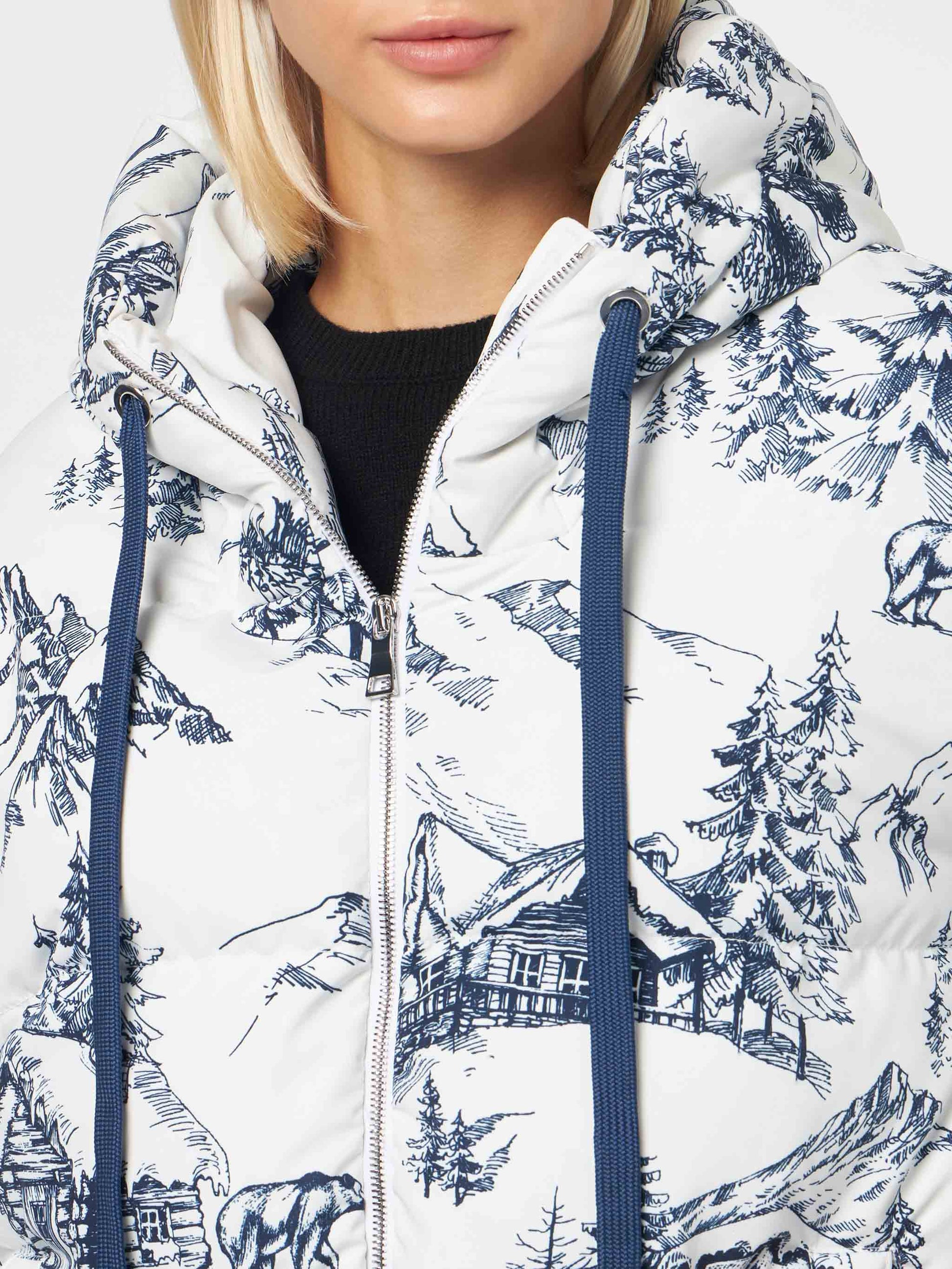 Woman hooded down padded jacket with toile de jouy print - MC2 Saint Barth