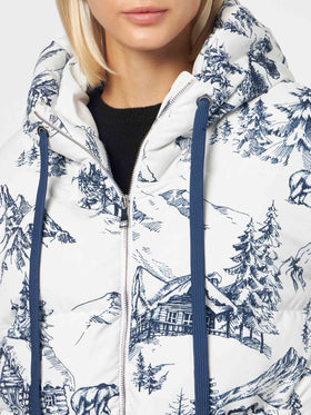 Woman hooded down padded jacket with toile de jouy print - MC2 Saint Barth