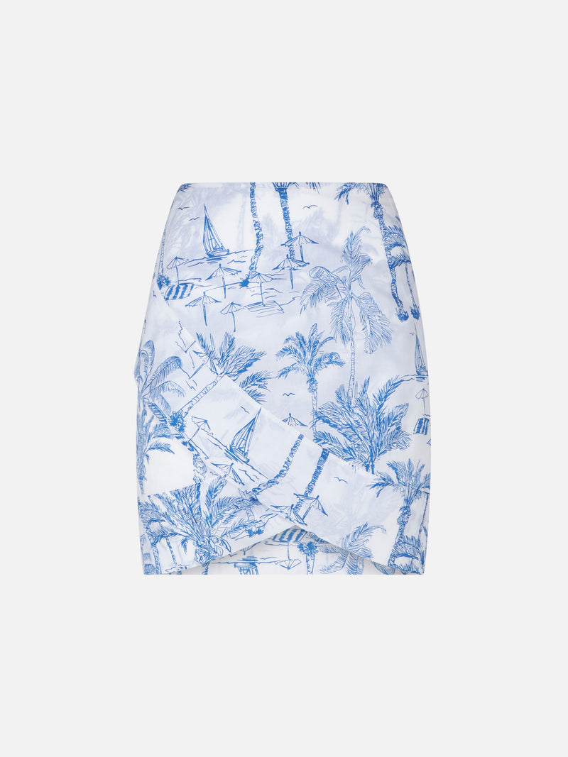 Woman cotton mini skirt pareo Angie with toile de jouy print