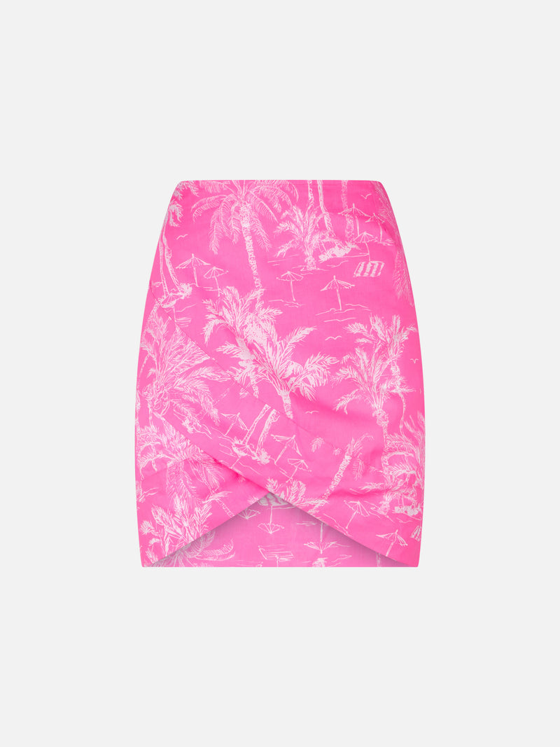 Woman cotton mini skirt pareo Angie with toile de jouy print