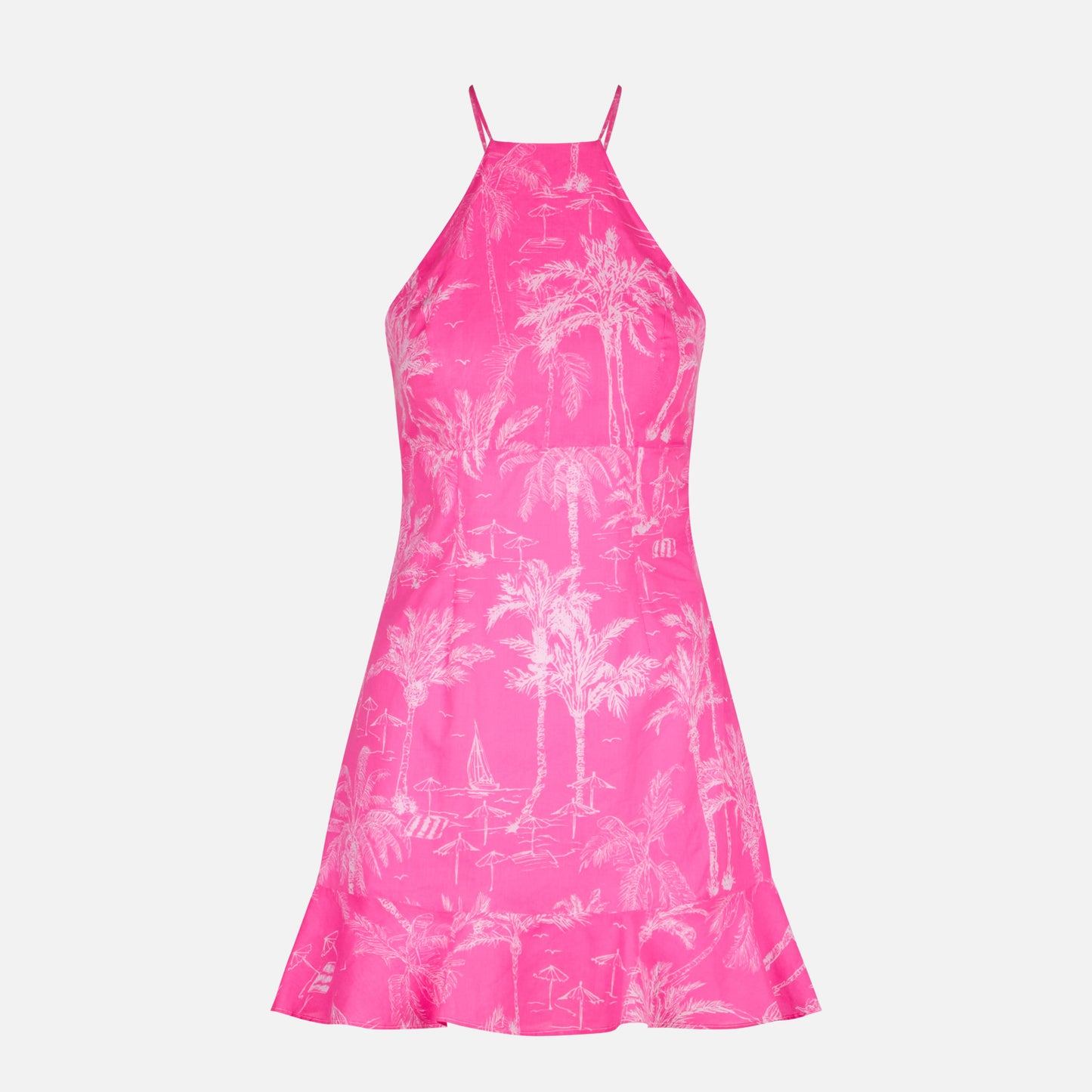 Fluo pink toile de jouy print slip dress Avrill - MC2 Saint Barth