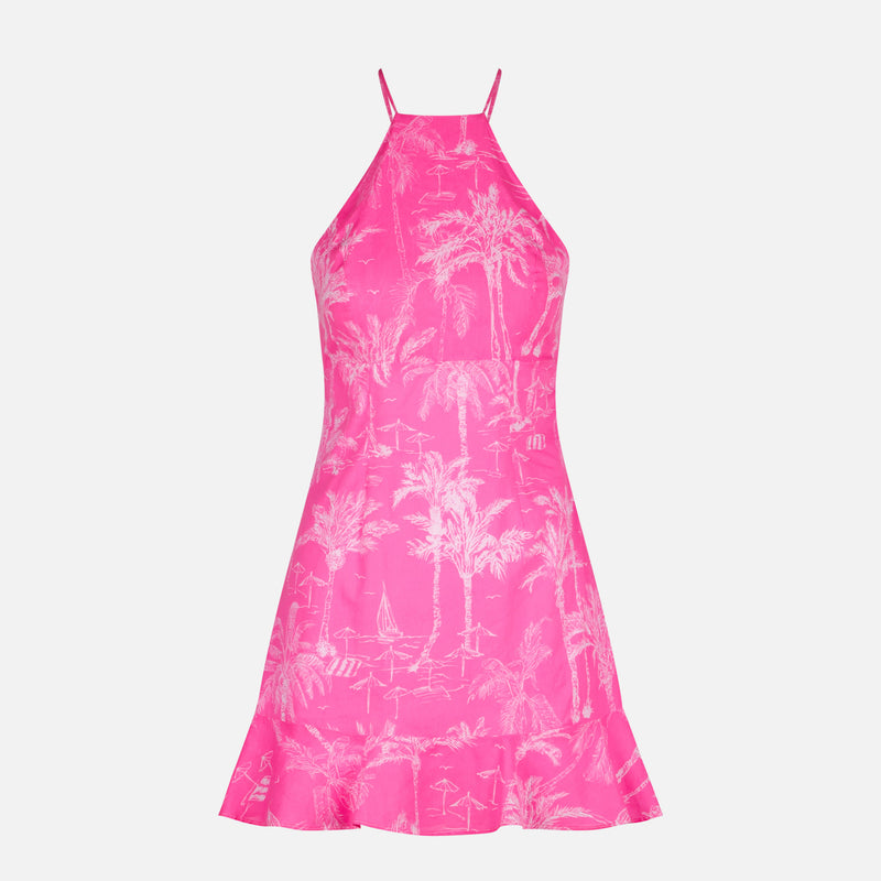 Fluo pink toile de jouy print slip dress Avrill