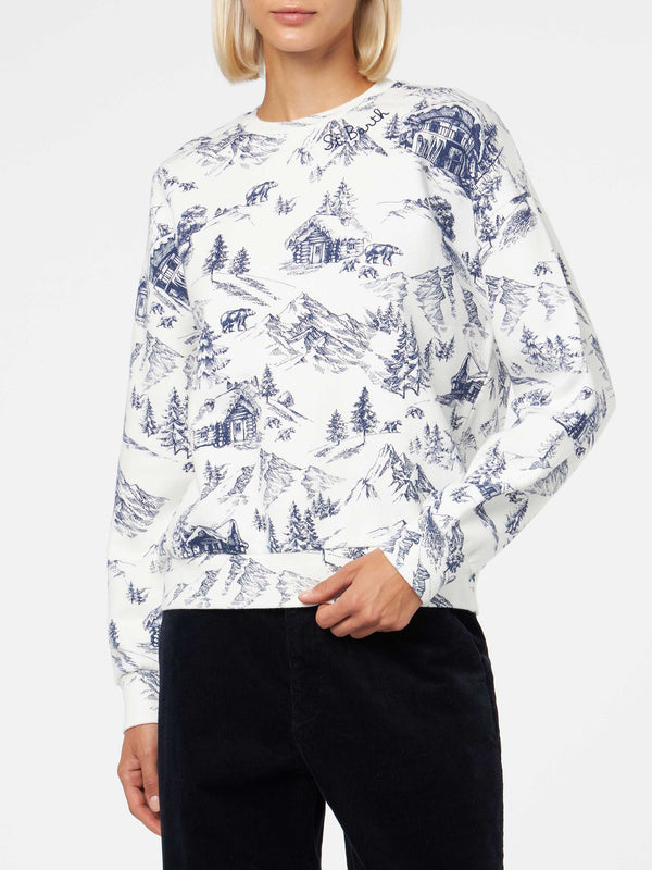 Damen-Fleece-Sweatshirt mit Toile-de-Jouy-Print