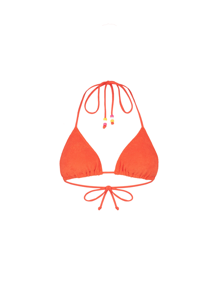 Woman orange terry triangle top swimsuit with charms