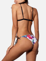 Woman triangle bikini with tropical flower print