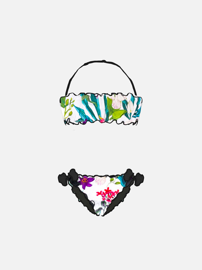 Mc2 Saint Barth Bikini da bambina a fascia con foglie tropicali