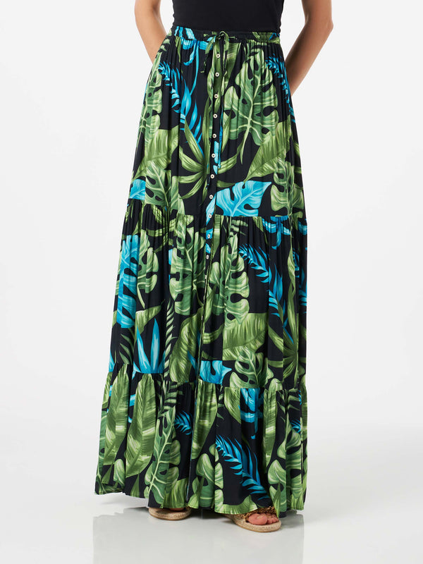 Woman long skirt with tropical print