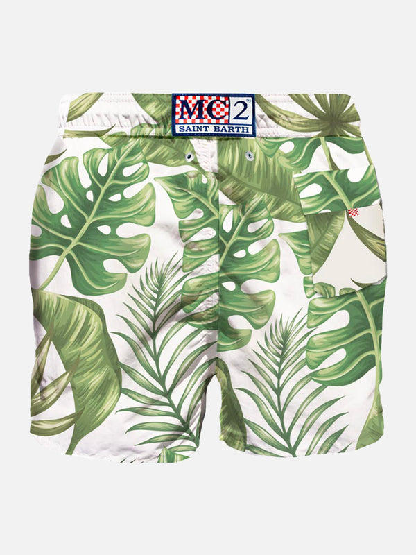 Mittellange Badeshorts mit tropischem Print