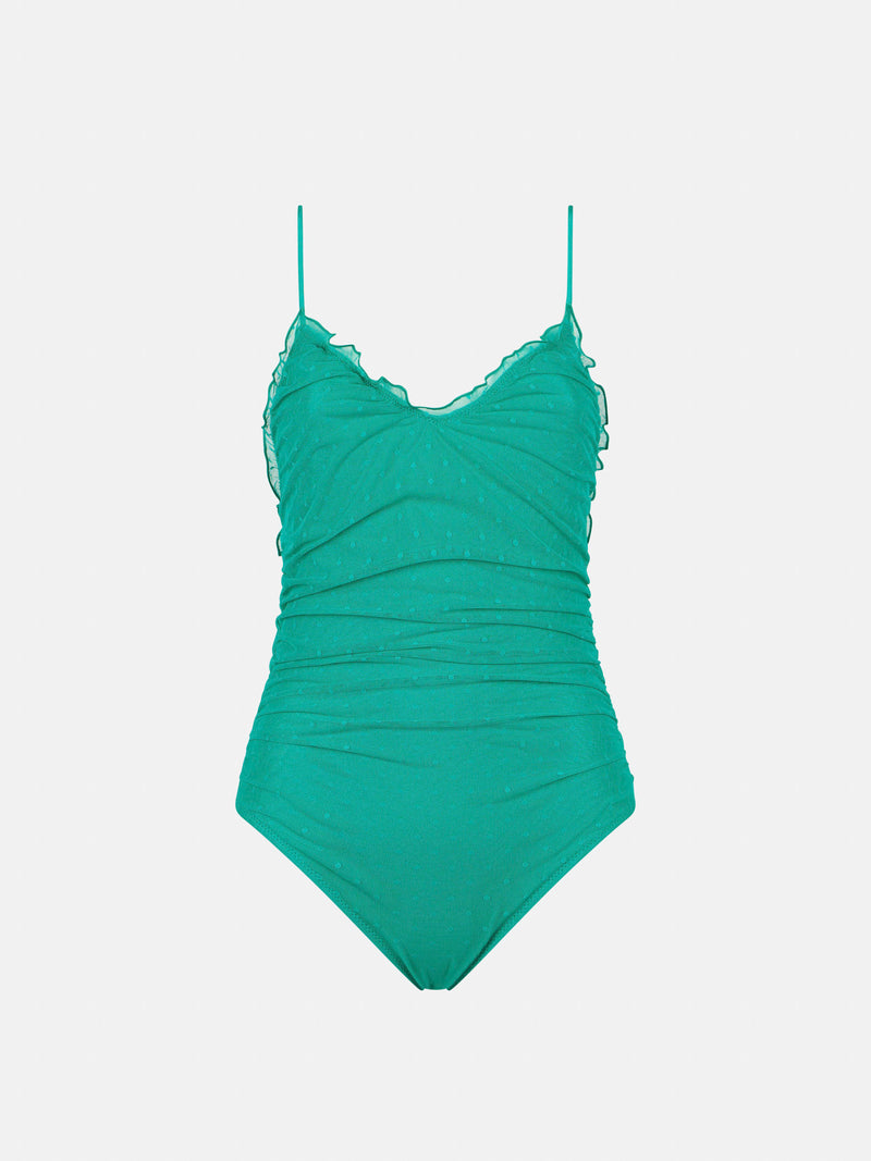 Smaragdgrüner einteiliger Badeanzug