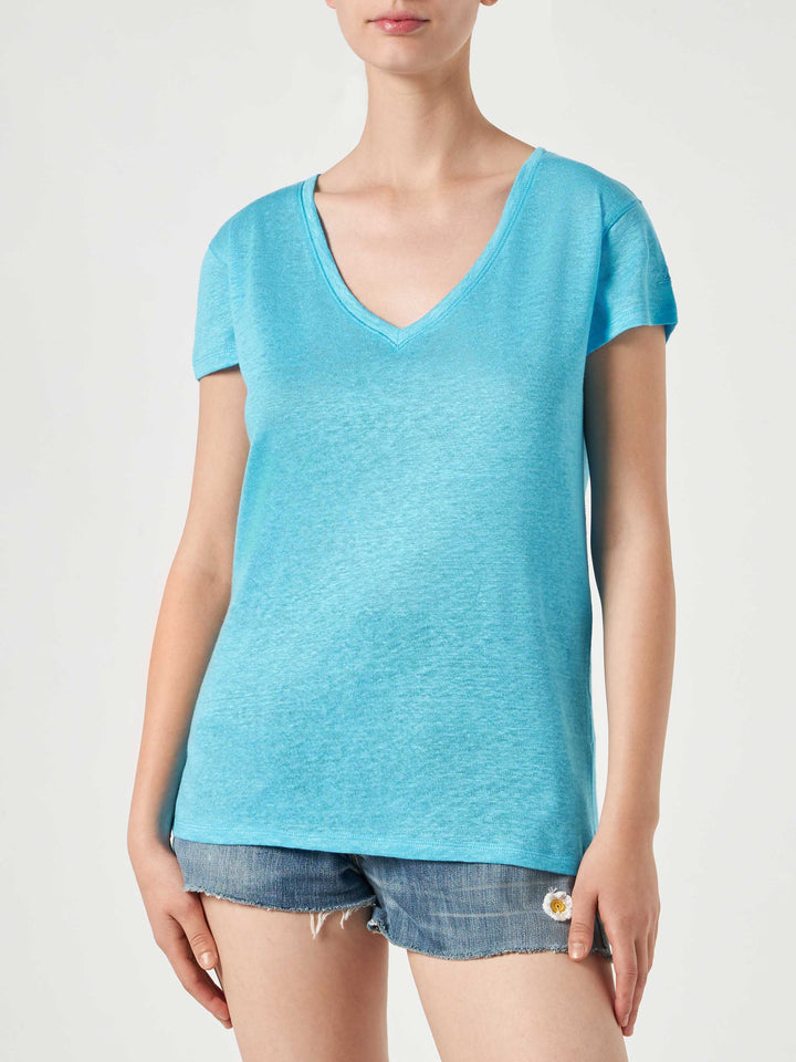 Woman turquoise linen t-shirt - MC2 Saint Barth