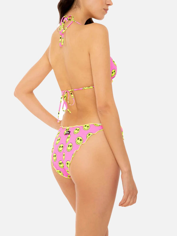 Woman triangle bikini with yellow smile print