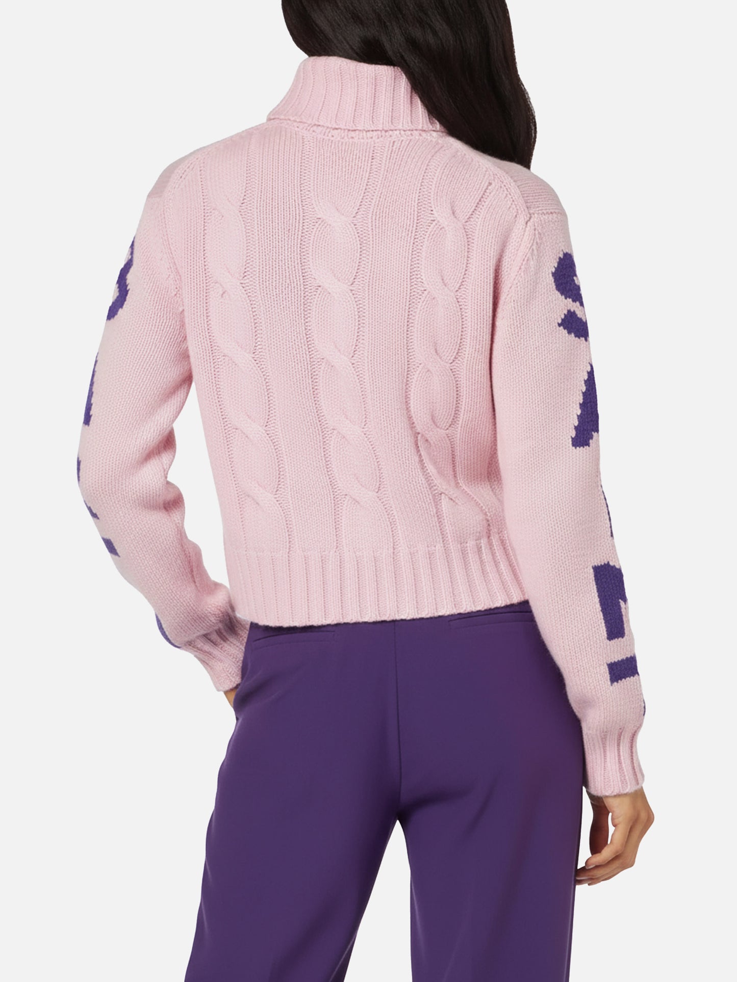 Woman turtleneck braided sweater with Saint Barth jacquard