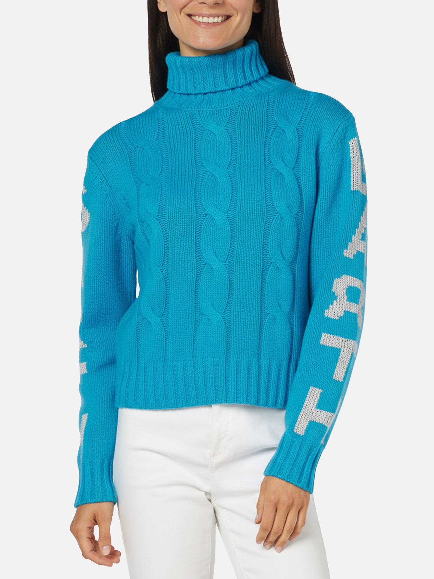 Maglione da donna intrecciato a collo alto con stampa jacquard Saint Barth