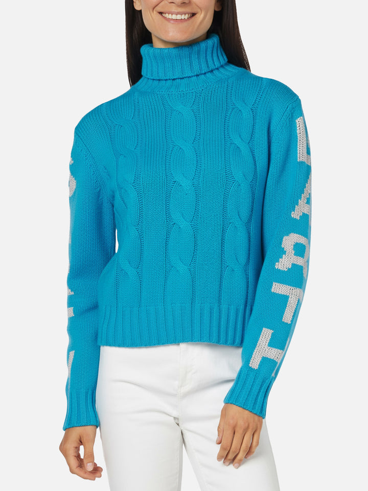 Maglione da donna intrecciato a collo alto con stampa jacquard Saint Barth