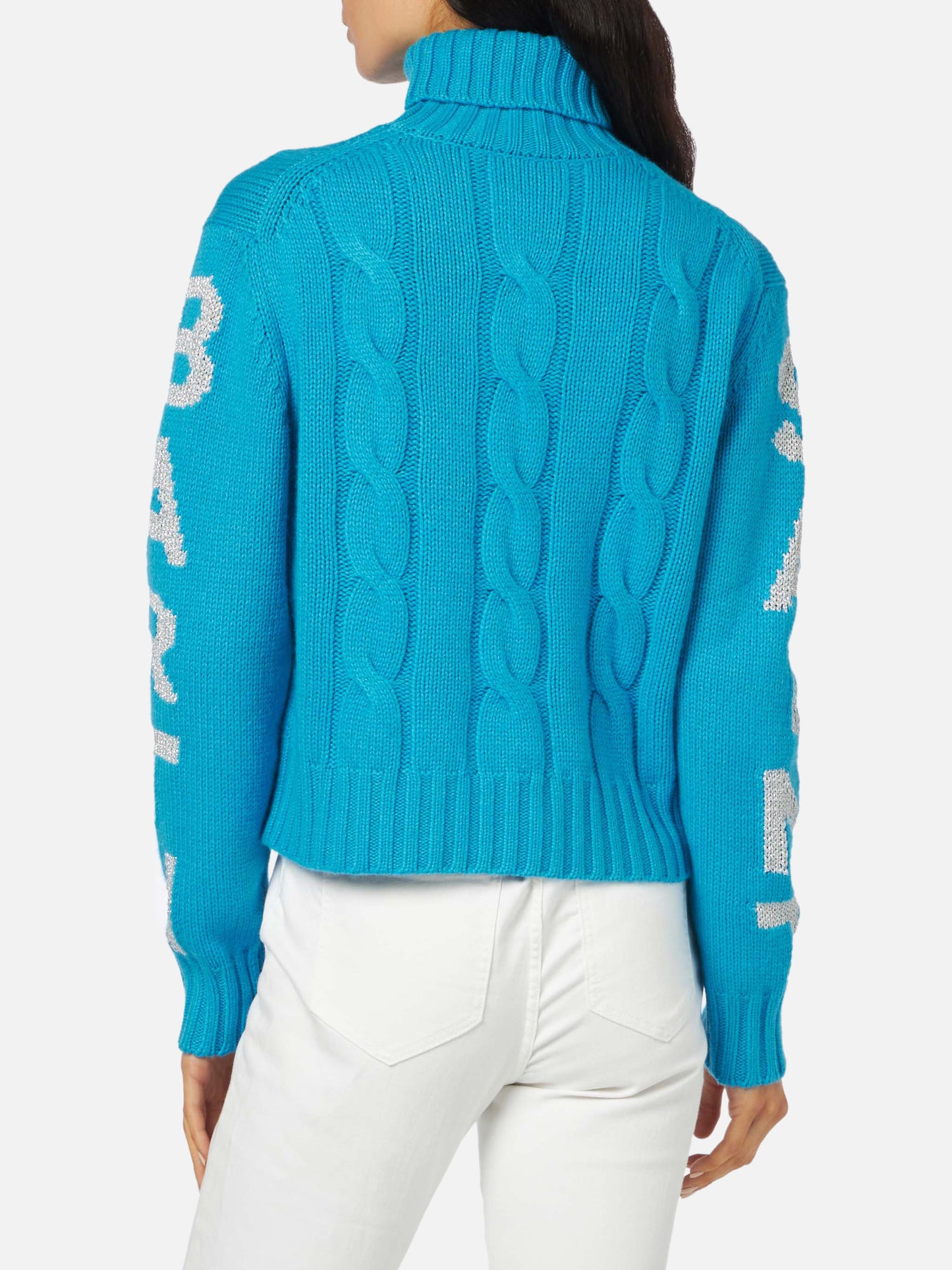 Maglione da donna intrecciato a collo alto con stampa jacquard Saint Barth