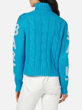 Maglione da donna intrecciato a collo alto con stampa jacquard Saint Barth