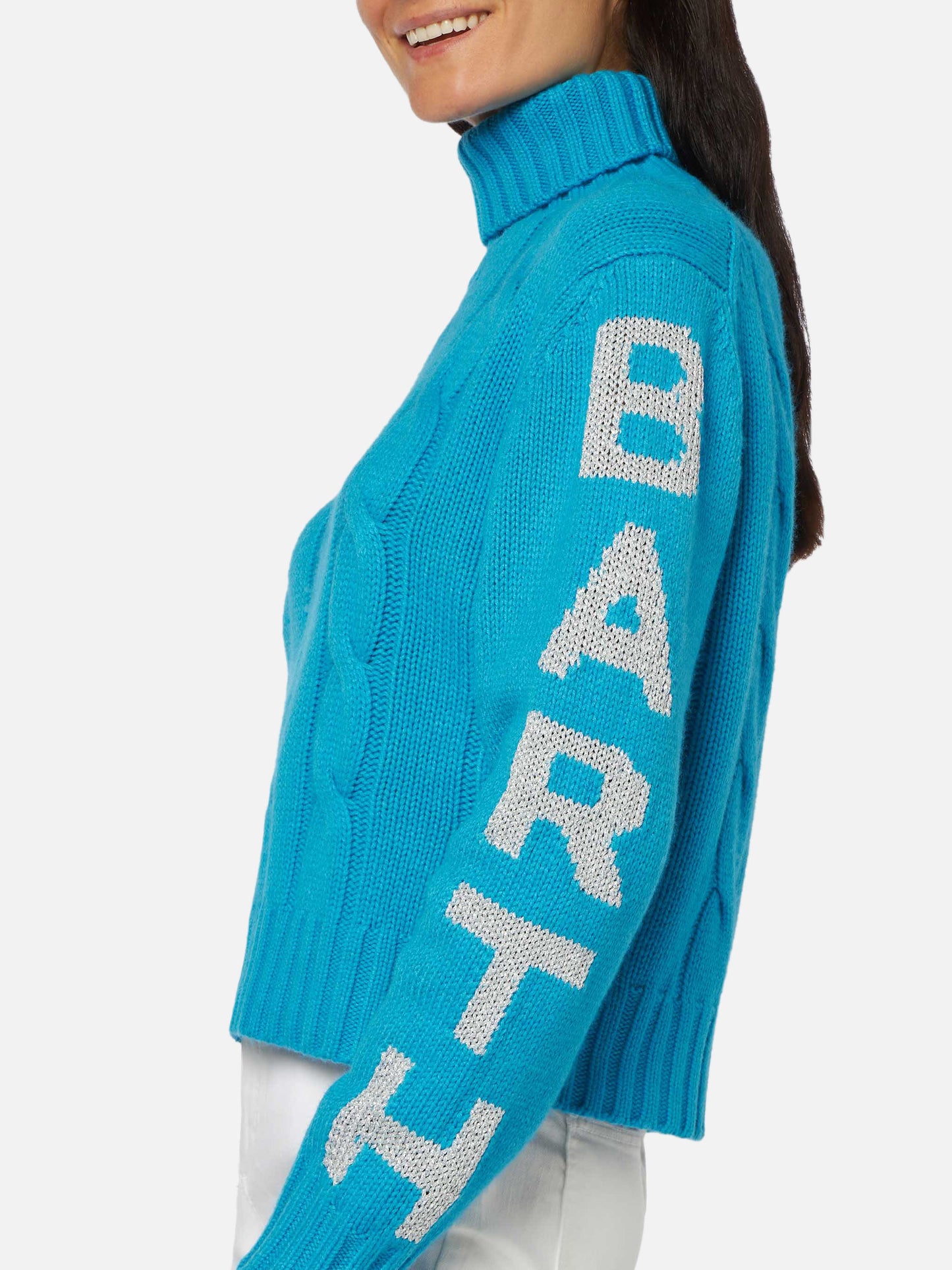 Maglione da donna intrecciato a collo alto con stampa jacquard Saint Barth