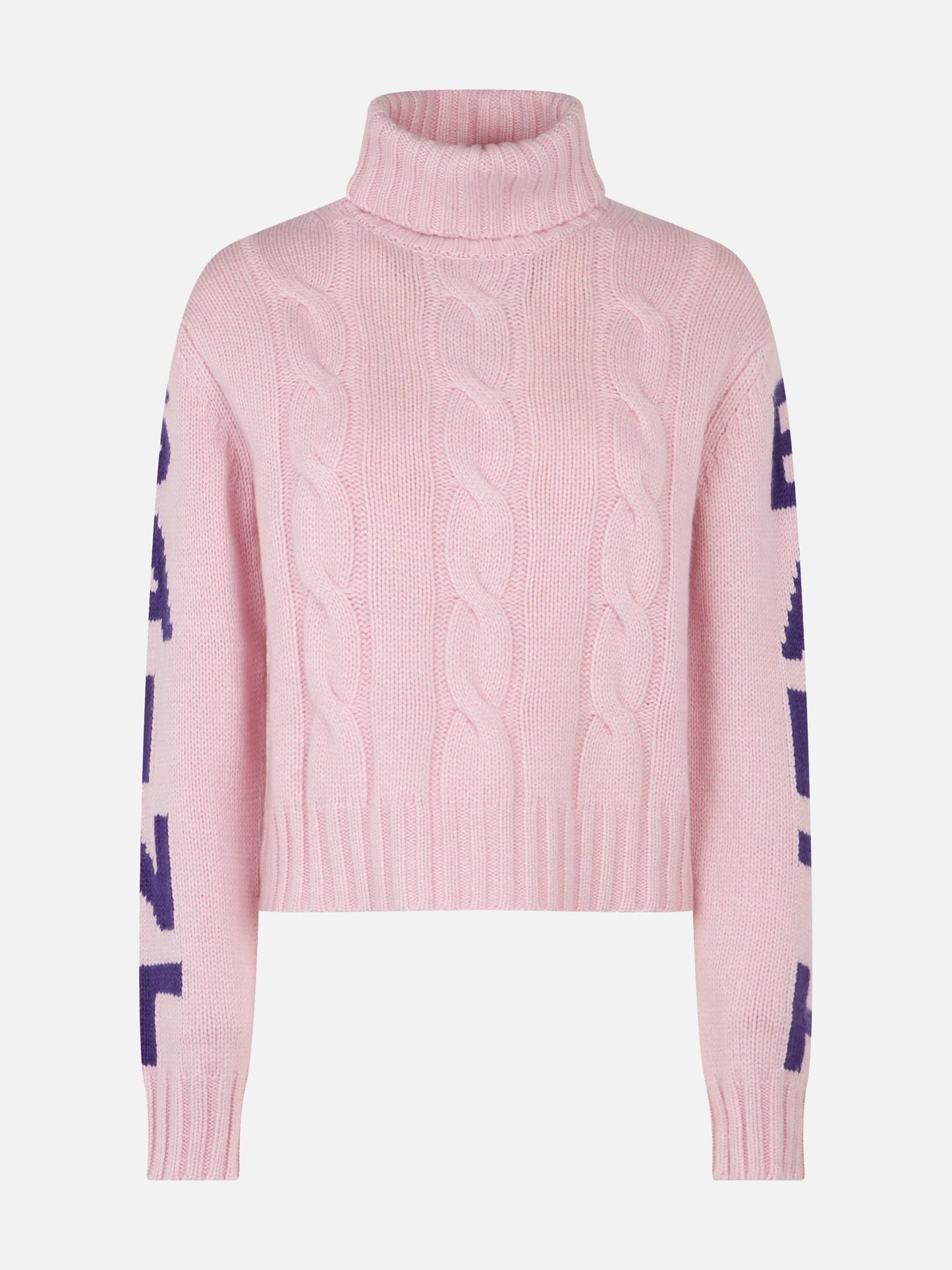 Woman turtleneck braided sweater with Saint Barth jacquard