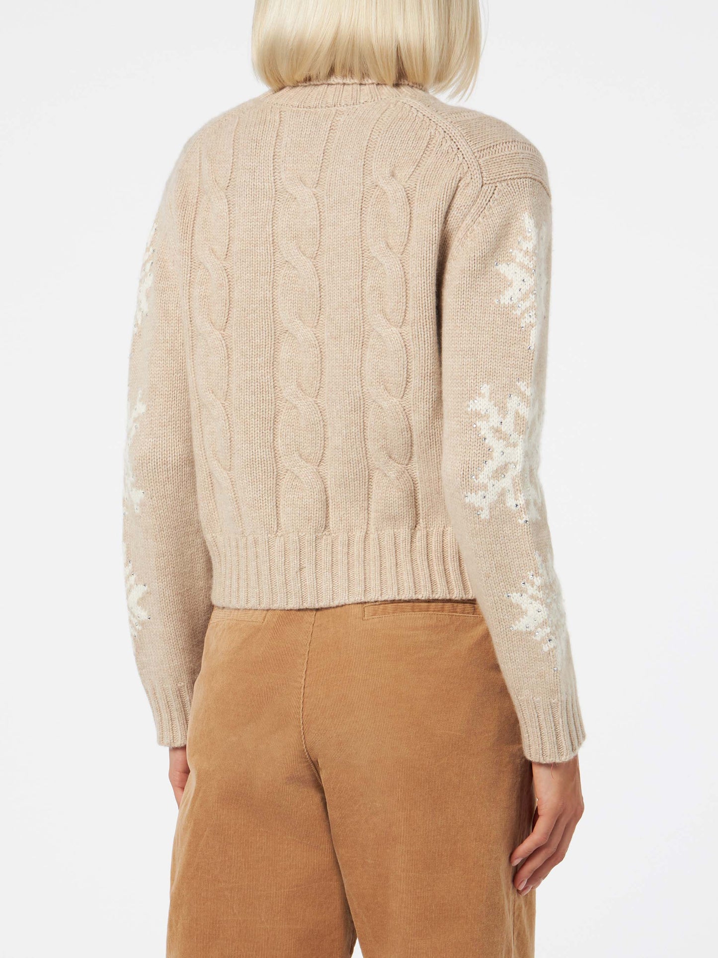 Woman turtleneck braided sweater with snowflake rhinestones - MC2 Saint Barth