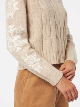 Woman turtleneck braided sweater with snowflake rhinestones - MC2 Saint Barth