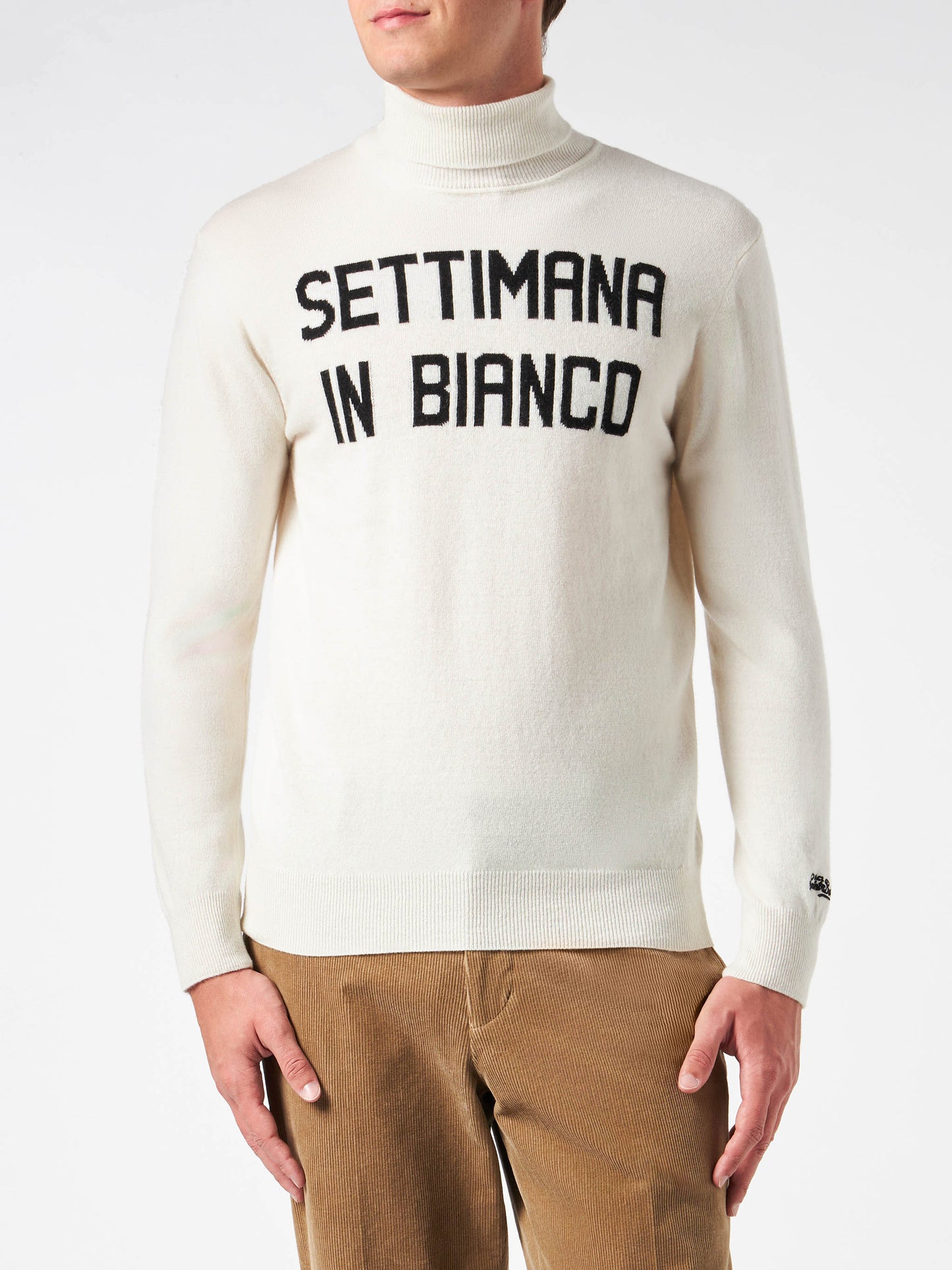 Man turtleneck sweater with Settimana in Bianco jacquard - MC2 Saint Barth