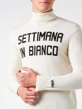 Man turtleneck sweater with Settimana in Bianco jacquard - MC2 Saint Barth