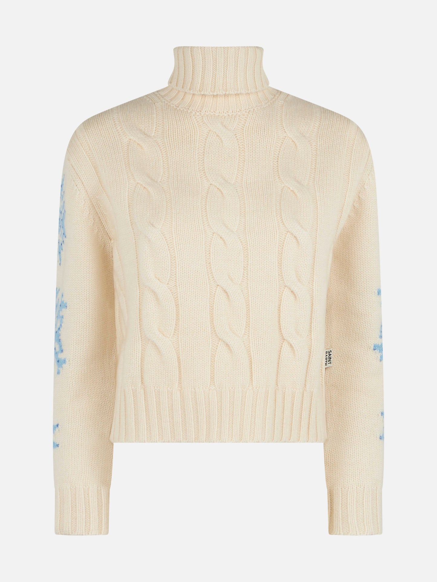 Maglione da donna intrecciato a collo alto con strass fiocco di neve