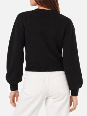 Pull noir doux Danya avec broderie Somebody to love et cœurs au crochet 