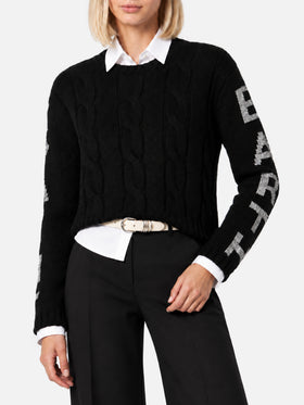 Suéter negro Malmo de punto trenzado con logo lurex 