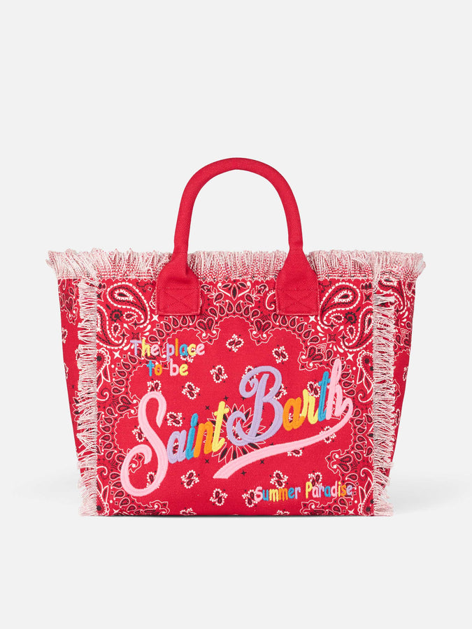 Mc2 Saint Barth Borsa a spalla Vanity in canvas con stampa bandana rossa