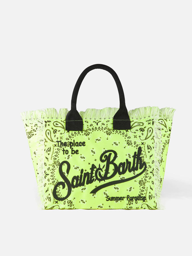 Mc2 Saint Barth Borsa a spalla Vanity in canvas con stampa bandana giallo fluo