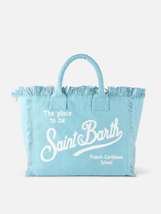 Mc2 Saint Barth Borsa tote Vanity in tela di cotone celeste