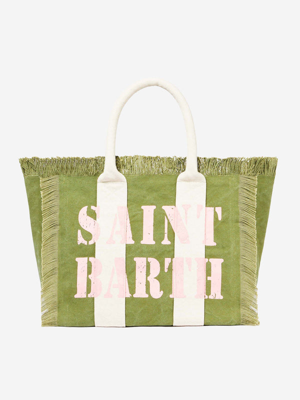 MC2 Saint Barth Kids embroidered-logo stripped beach bag - White