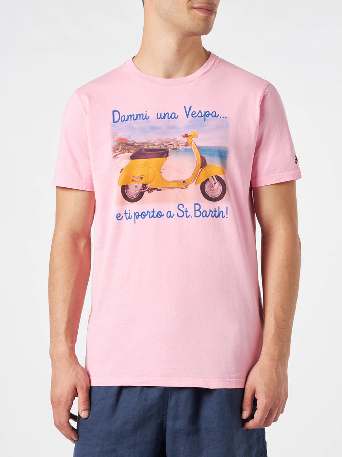 Mc2 Saint Barth T-shirt da uomo in cotone trattamento vintage con stampa Dammi una Vespa e ti porto a St. Barth | EDIZIONE SPECIALE VESPA®