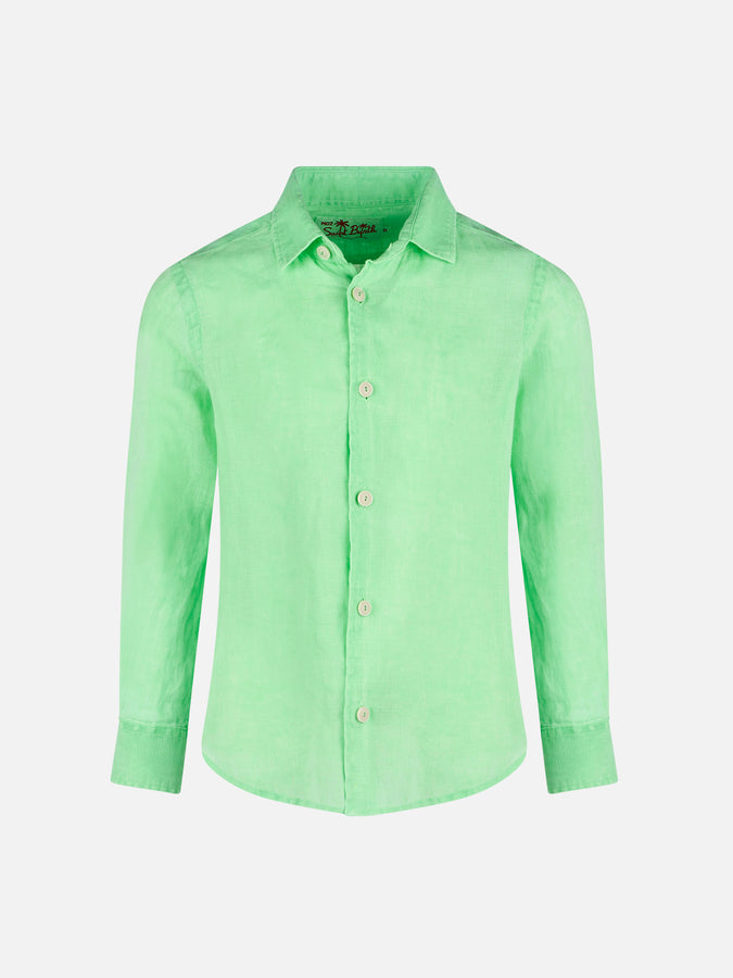 Mc2 Saint Barth Camicia da bambino in lino verde fluo verde acqua