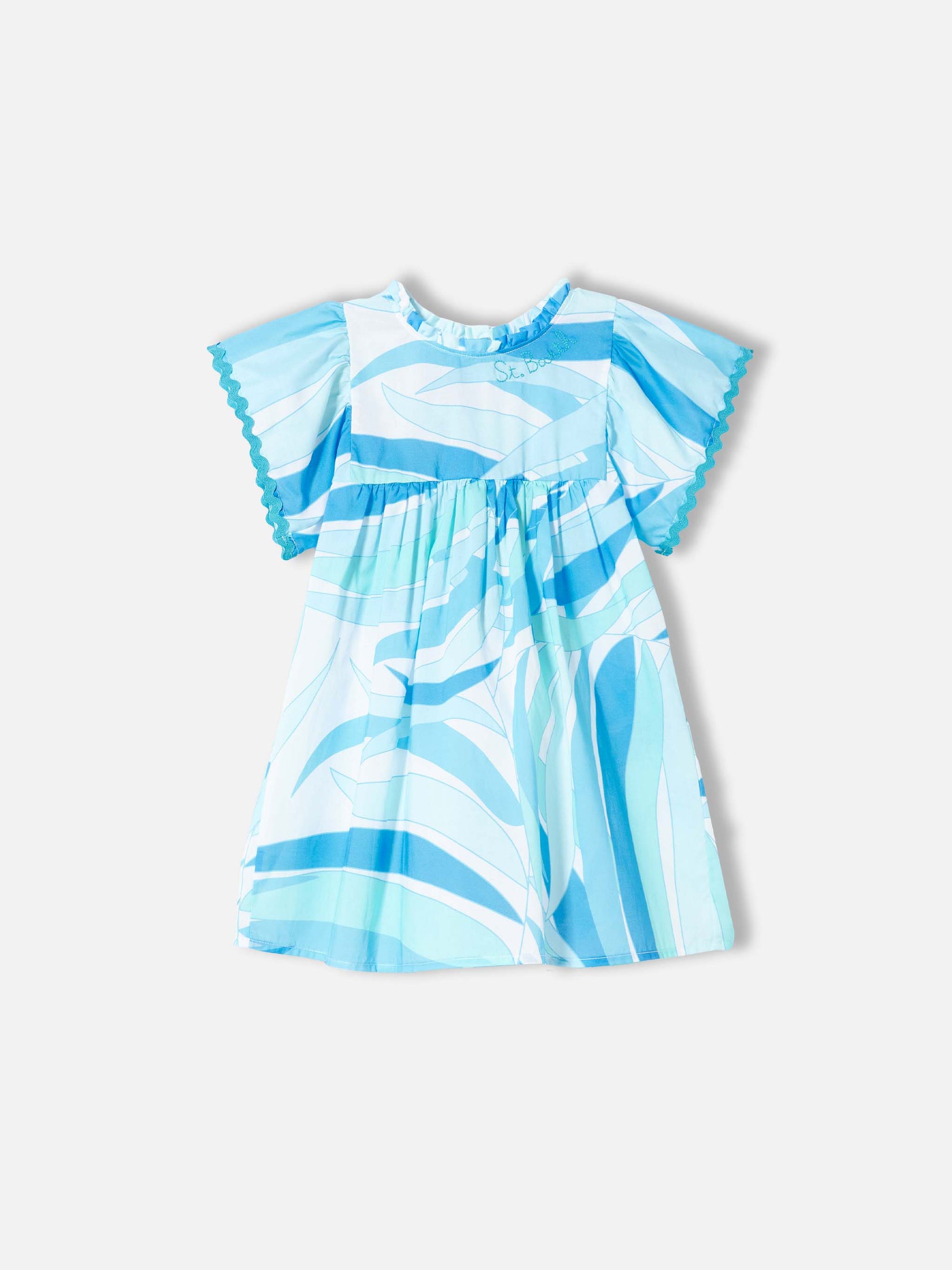 Girl dress with light blue palms print - MC2 Saint Barth