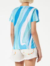 Woman linen t-shirt with wave print