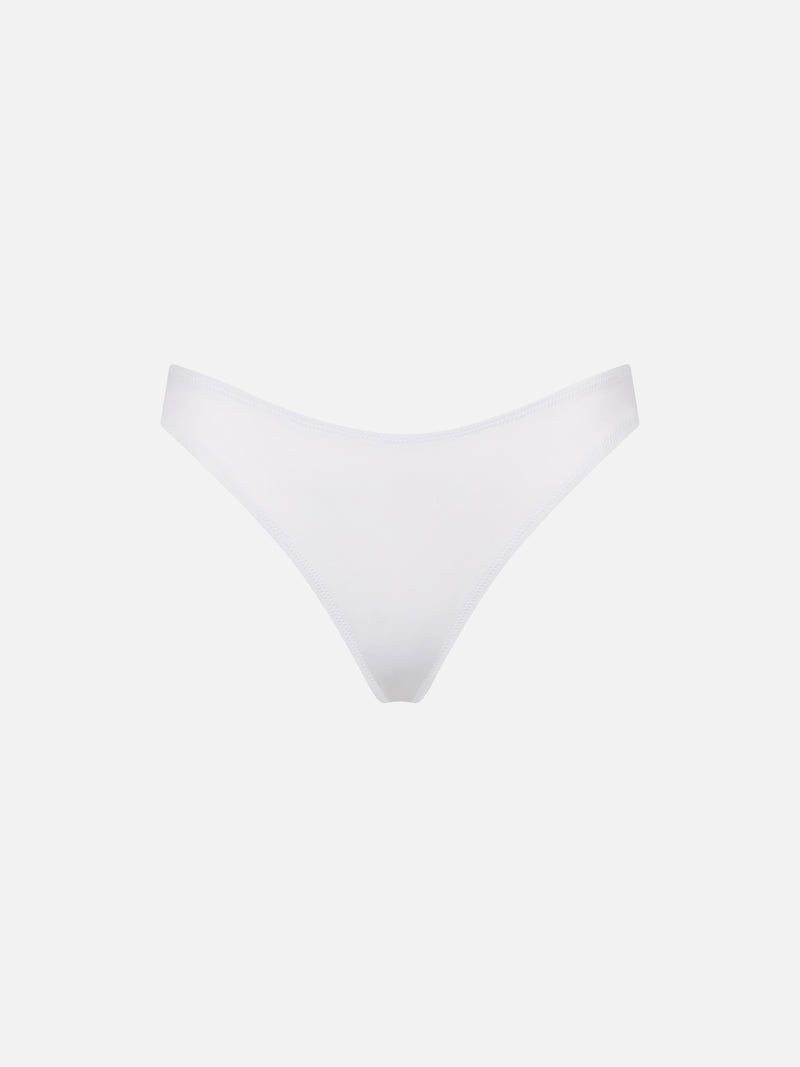 Woman white cheeky swim briefs