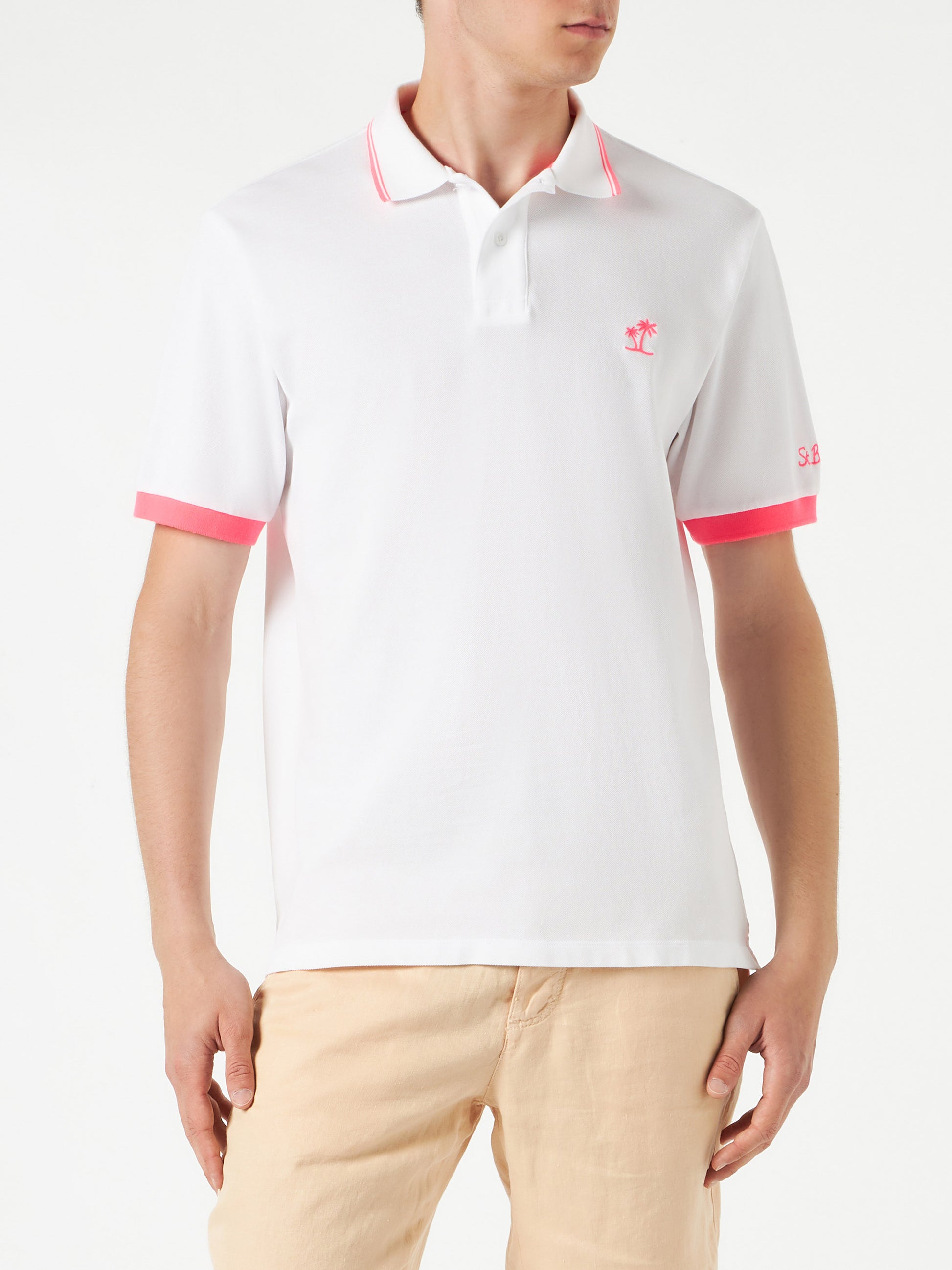 White piquet polo with palm embroidery - MC2 Saint Barth