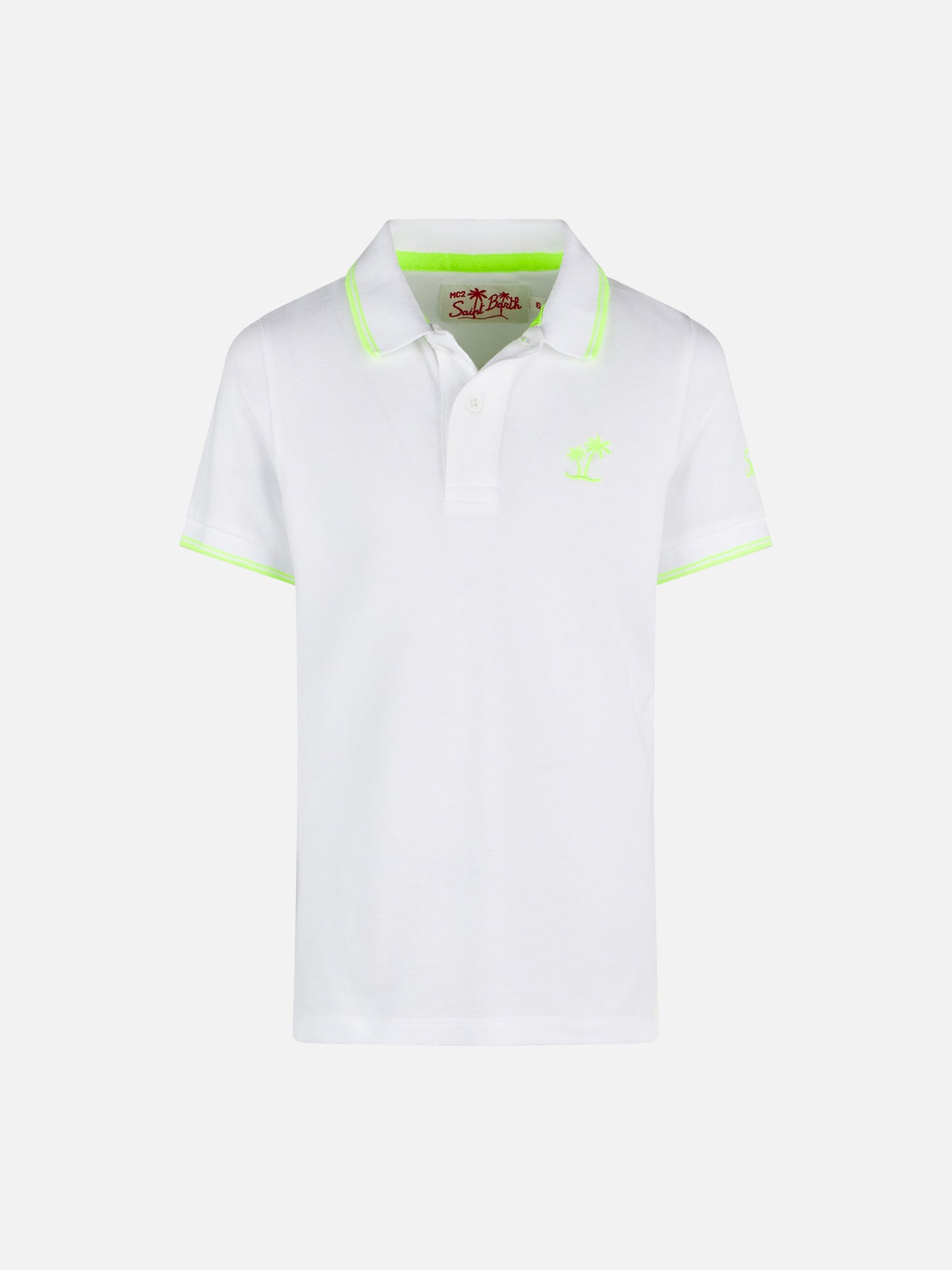Boy white piquet polo with yellow fluo St. Barth logo - MC2 Saint Barth