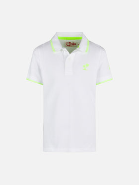 Boy white piquet polo with yellow fluo St. Barth logo - MC2 Saint Barth