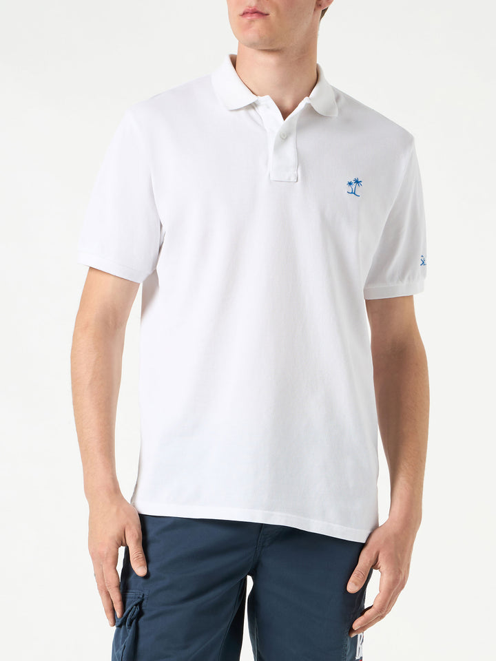 White piquet polo with St. Barth logo with vintage effect - MC2 Saint Barth