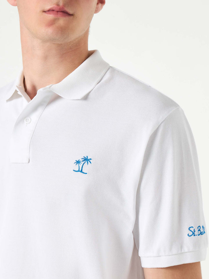 White piquet polo with St. Barth logo with vintage effect - MC2 Saint Barth