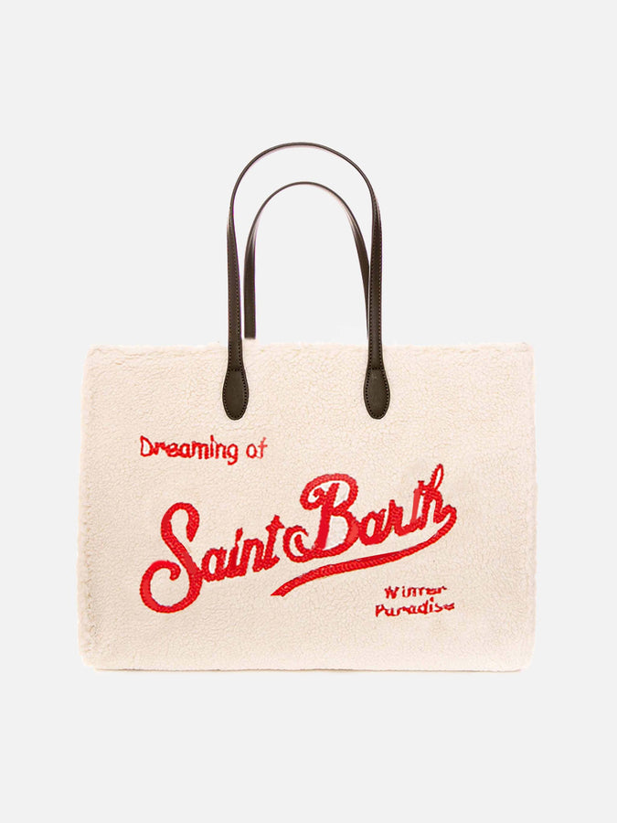 Mc2 Saint Barth Borsa a spalla Vivian in tessuto sherpa bianco