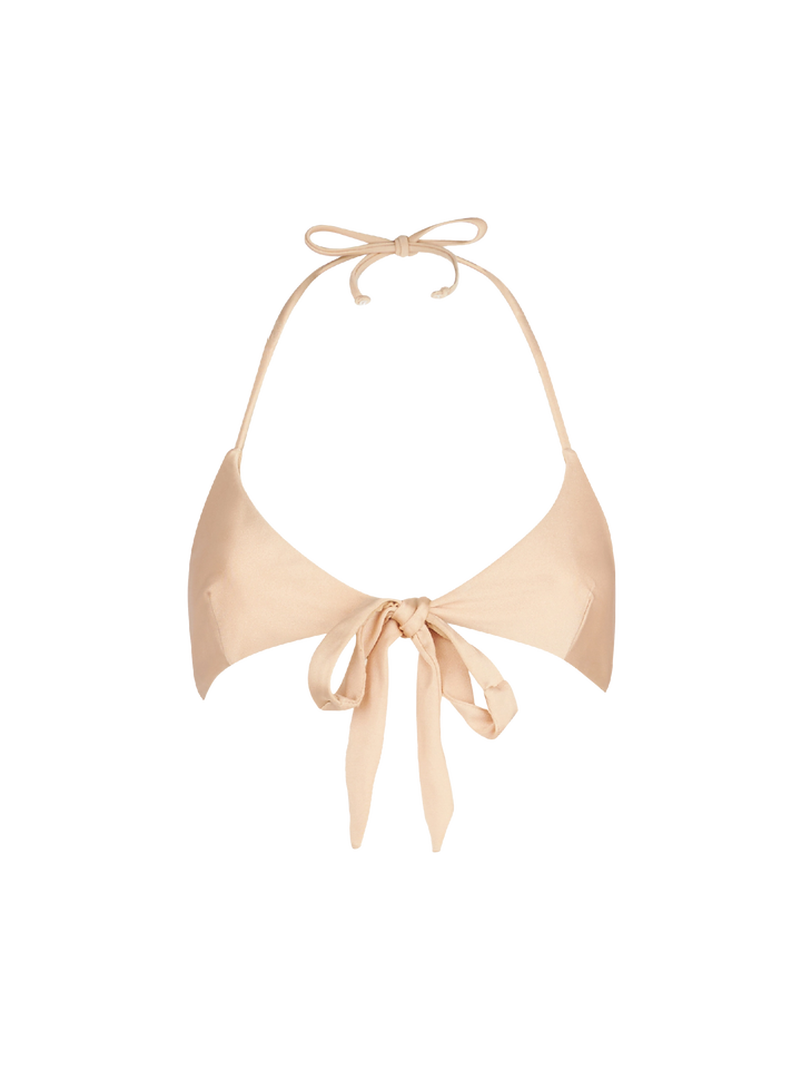 Woman shiny beige wrap triangle top