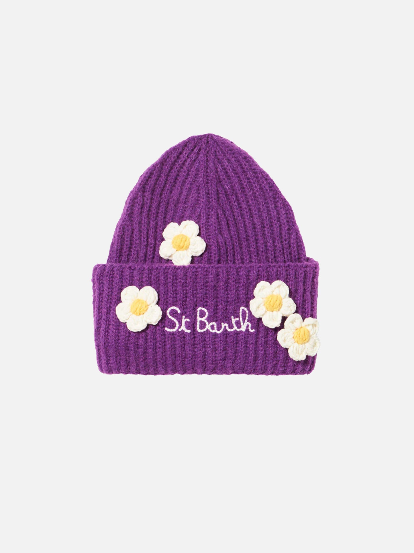Woman brushed and ultra soft beanie with daisies appliqués - MC2 Saint Barth
