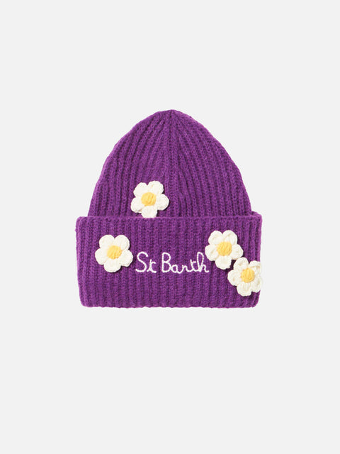 Woman brushed and ultra soft beanie with daisies appliqués - MC2 Saint Barth