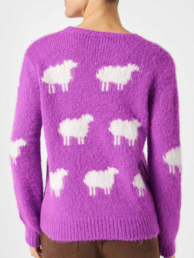 Woman brushed sweater with sheeps and Non ho sonno embroidery - MC2 Saint Barth