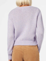 Woman crewneck lilac soft sweater with St. Barth embroidery