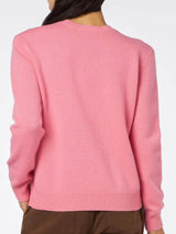 Woman crewneck pink sweater with St. Barth embroidery